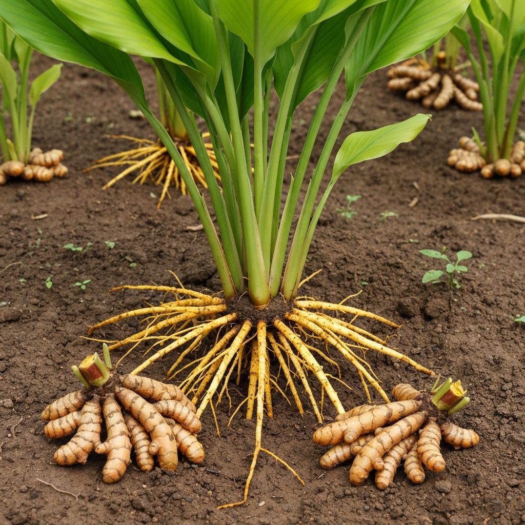 Curcuma longa turmeric plant and roots
